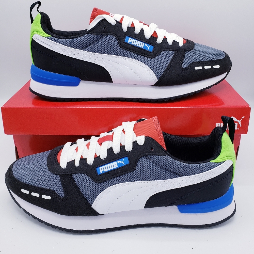 Puma R78 Gray Black White Green Running Shoes Men's